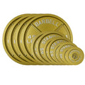 Gold Finish Olympic Steel Plates - Pairs and Sets 2 Inch Barbell Standard in Premium Gold for Weight Lifting - color: 265lb Set
