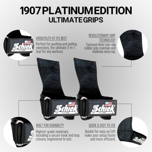 Schiek Sports Model 1907 Platinum Edition Ultimate Grips - 3 in 1 Weight Lifting Straps Wrist Wraps and Grip Pads - color: Black, size: Small