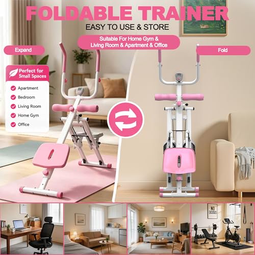 KINMAC 2 in 1 Stair Stepper & Ab Workout Machine - Multi-Function Trainer-Upgrade High-Efficiency Stairmaster & Ab Trainer Machine Full-Body Exercise Equipment for Home Gym Exercise - color: White Pink