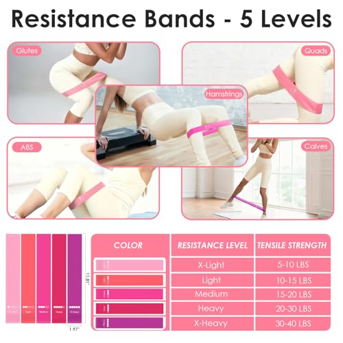 16 PCS Pink Pilates Ring and Ball Set for Women with 15" Magic Circle, Home Pilates Equipment Kit with Adjustable 1LB Ankle Wrist Weight, Resistance Band, Gliding Discs, Pilates Essentials Accessories