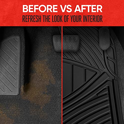 Motor Trend FlexTough All-Weather Rubber Car Floor Mats Set of 2 Front Liners - Heavy Duty Waterproof Automotive Floor Mats for Cars, Trucks & SUVs, Universal Trim-to-Fit, Interior Carpet Protection - color: Black - 2 Piece