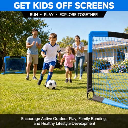 Soccer Goal, Kids Soccer Goals for Backyard Set- 2 Pack of Portable Pop Up Soccer Nets with Ball,Cones,Soccer Training Equipment for Toddler,Youth Outdoor Backyard Game - color: Blue Black, size: 4x3FT