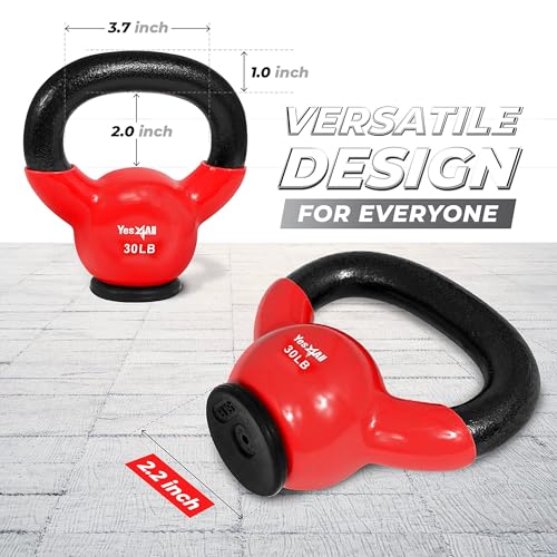 Yes4All Kettlebells Rubber Base, Kettlebell Set for Women, Strength Training Kettlebells Weights (10-65 lbs) - color: G. 30LB - Red