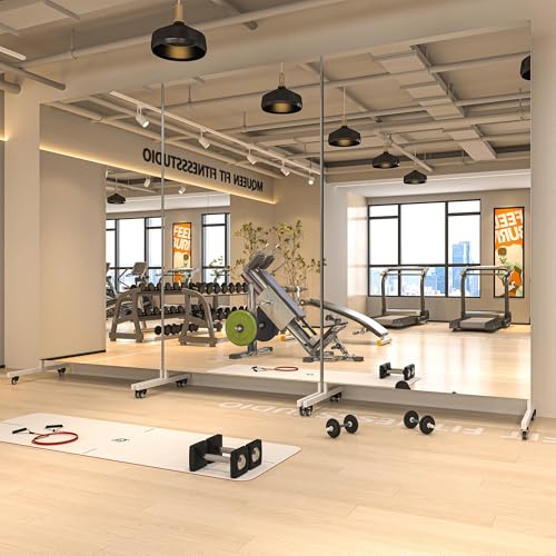 Hasipu 74.8" x 31.4" Full Length Floor Mirror on Wheels, White | Tempered glass, sturdy metal frame, smooth rolling casters, removable stand, ideal for gym, bedroom, dance studio & yoga. - color: White, size: 74.8"L x 31.4"W