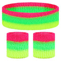 KICOSY Neon Headband & Wristbands Set, Vibrant Pink-Green-Yellow Accessory for Glow Party, 80s/90s Retro Style, Festival Outfits, Gym Workouts & Daily Fashion - color: Neon