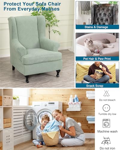 CRFATOP 2 Piece Stretch Wingback Chair Cover Jacquard Wing Chair Slipcovers Spandex Fabric Wingback Armchair Covers with Elastic Bottom for Living Room Bedroom Wingback Chair,C24 - color: Color C24