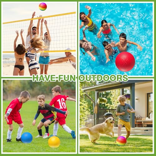 8.5 Inch Playground Balls Dodgeballs for Kids & Adults, Pack of 6 – Inflatable Colorful Rubber Kickball with Ball Pump and Net Bag