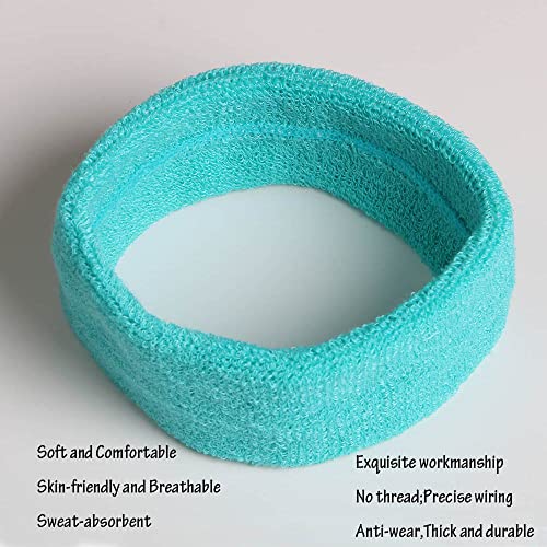 Cotton Sweatband Headbands,Pack of 12,Elastic Stretchy Sport Terry Cloth Sweat Bands,Yoga Workout Fitness Exercise Basketball Headband - color: 12pcs x aquamarine cotton sweatband headbands