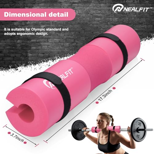 NEALFIT Barbell Pad Squat Pad for Squats—Squat Bar Pad—Great for Weightlifting,Lunges and Hip Thrusts—Foam Sponge Pad—Fit Standard and Olympic Bars Perfectly - color: Pink