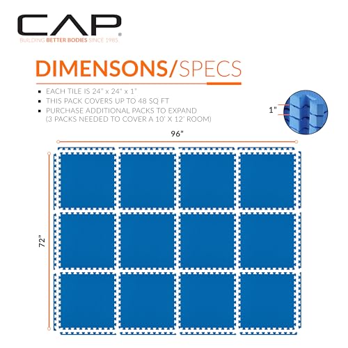 CAP Puzzle Exercise Mats | 1” Thick EVA Interlocking Foam Tiles for Home Gym Flooring | Multiple Options - color: T - Blue, style: 12 Tiles (48 SQ FT)