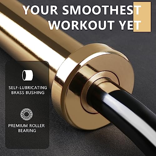 LIONSCOOL 2 Inch EZ Curl Bar, 350LBS/700LBS Weight Capacity Olympic Curl Barbell for Bicep, Tricep Workout, Deadlifts, Weightlifting, Strength Training Exercises - color: Golden & Black