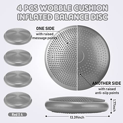 Jerify 4 Pcs Wiggle Seat Flexible Inflated Wobble Cushion Stability Balance Pad Balance Disc Sensory Seat for Men Women Fitness Physical Exercise Improving Posture Home Office - color: Gray
