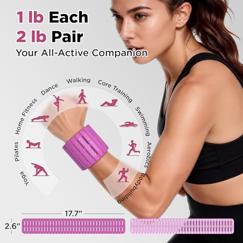 Magnetic Ankle Weights for Women Men Set of 2 (1 lb Each) Adjustable Wrist Weights for Pilates, Yoga, Workout and Daily Training - color: Berry Pink & Blush Pink