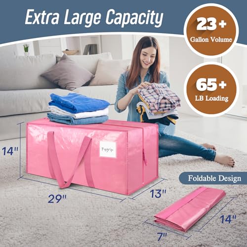 6 Pack Extra Heavy Duty Large Moving Bags with Strong Zipper & Comfortable Handles, Sturdy & Durable Clothes Storage Bags Totes Bins, Packing Moving Boxes for College Supplies, Pink - color: Pink, size: 6 Pack