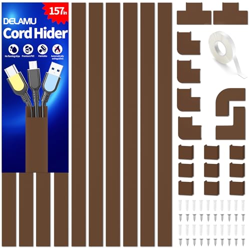 Wire Hider, 157in Delamu Cord Hider Wall, Paintable Wire Covers for Cords, TV Cable Hider Wall Kit, Cable Covers Raceway, Cable Management Hide TV Cords for Wall Mount TV, 10XL15.7 W0.95 H0.55in Brown - color: Brown, size: 157in L x 0.95in W x 0.55in H