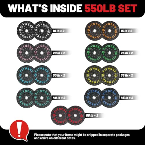2" Bumper Plates Set Olympic Weight Plates for Barbell Strength Training | Papababe 2Inch Weights Plates Set, Floor Protective Plates, 20-600lbs Rubber Bumper Plates for Weightlifting, Bench Press - size: 550 LB SET, style: High Bounce
