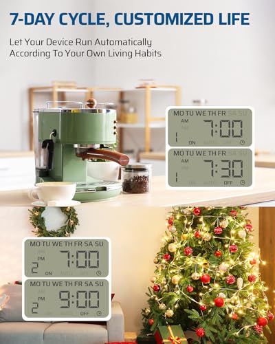 DEWENWILS 7 Day Heavy Duty Timers for Electrical Outlets, 2 Pack Dual Outlet Digital Timer, 3 Prong Programmable Light Timer for Indoor Lamp, Light, Fan, Pets, Home, Kitchen, Office, 125V 60Hz - color: 7day, size: 2pack