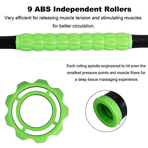 YANSYI Professional 9-Roller Deep Tissue Massage Stick - Portable Muscle Recovery Roller for Athletes, Relieves Post-Workout Soreness & Leg/Back Pain - Portable Physio Tool (Green) - color: Green