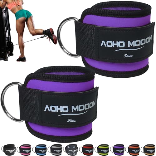 AOHO MOOON Ankle Strap (2 Pieces) for Cable Machine Women - Gym Workout Leg Strap, Premium Padding Ankle Cuffs, Glute Kickback Exercises Equipment, Pulley Attachment, One Size Fit All - color: Purple