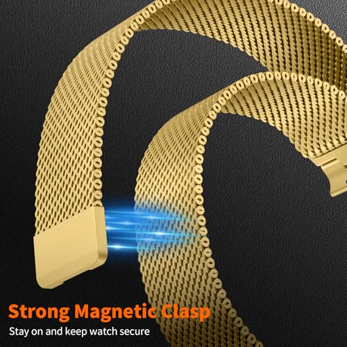 Milanese Loop Compatible with Apple Watch Ultra 3/2/1 Band 49mm 46mm 45mm 44mm 42mm, Magnetic Stainless Steel Strap Bands for iWatch Ultra SE 3/2/1 Series 11 10 9 8 7 6 5 4 3 2 1 Men, Gold - color: Gold