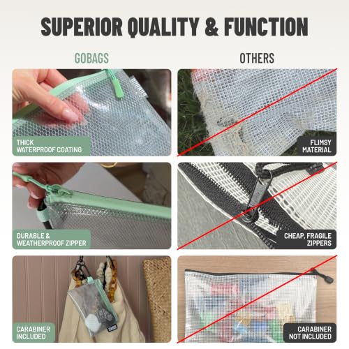 GOBAGS Air Production Multi‑Size Clear Zipper Pouch (4‑Pack) – Cable Organizer & Travel Gear Bag for Electronics, Camera Accessories, Tool Pouch & Small Tech Storage (Mint Green) - color: Mint Green, size: Multi