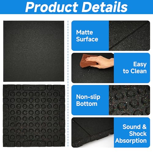 1.37'' Thick EPDM Exercise Equipment Mat Shock Absorbing Mats | 2 PCS 20'' X 20'' Heavy Duty Rubber Silencer Drop Pads Noise Reducing Weightlifting Crash Floor Mats for Home Gym, Black