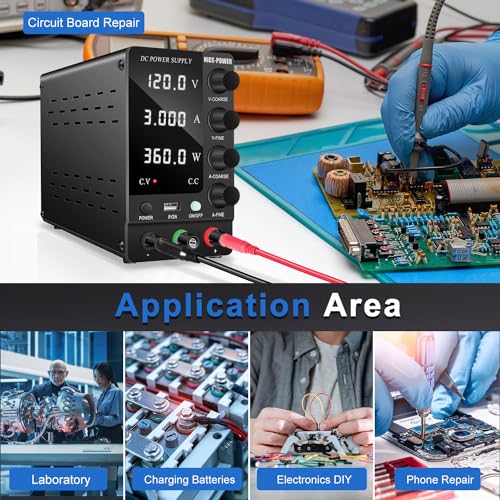NICE-POWER DC Power Supply Variable 120V 3A, Adjustable Switching Regulated DC Bench Power Supply with Output Switch High Precision 4-Digit LED Display, Benchtop Lab Power Supplies with 5V/2A USB Port - size: 120V 3A