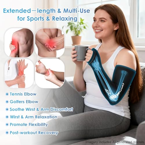 ComfiTECH Wrist and Arm Ice Pack Wrap for Athletes, Targeted Recovery for Pitchers, Golfers and Tennis Players, Features an Extended Sleeve Design with Cooling Flexible Gel for Arm, Elbow & Wrist, M - size: Medium