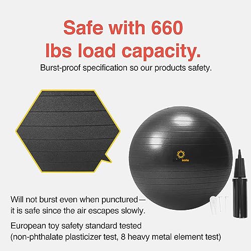 Primasole Exercise Ball for Balance Stability Fitness Workout Yoga Pilates at Home Office & Gym Birthing Ball for Pregnancy, Office Ball Chair - color: Black, size: 75 cm