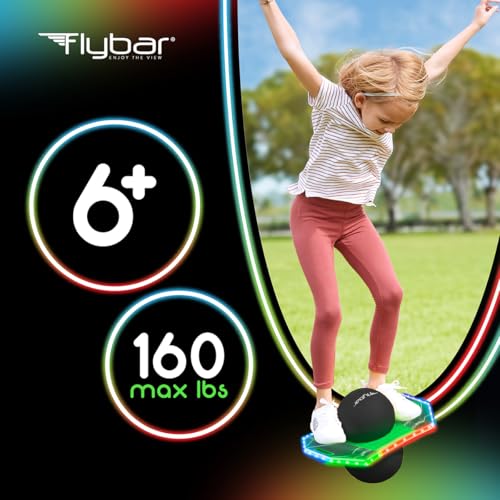 Flybar LED Pogo Trick Ball for Kids Balance Bounce Board w/Anti-Slip Deck - color: Lime Reaper