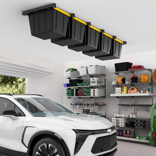 EVERHANGER Ceiling Storage Rack, Heavy Duty Overhead Garage Storage Rack, Adjustable Ceiling Bin Storage System, 5 Sets for 4 Bins, 26 Inch - style: For 4 Bins