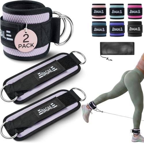 BAGAIL Ankle Straps for Cable Machines (2 Pack), Double D-Ring Ankle Cuffs with Extra Thick Padding, Adjustable Fit for Women & Men Glute Kickbacks, Hip Abductors & Leg Curls, Includes Mesh Bag - color: Lilac