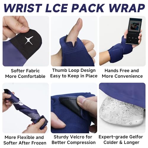 AiricePac Wrist Ice Pack Wrap for Carpal Tunnel Relief, 2 Gel Packs, Gel Ice Packs for Injuries Reusable for Wrist Hand Pain, Hot Cold Compress Brace for Achilles Tendonitis, Tenosynovitis - style: BLUE 2 PACK