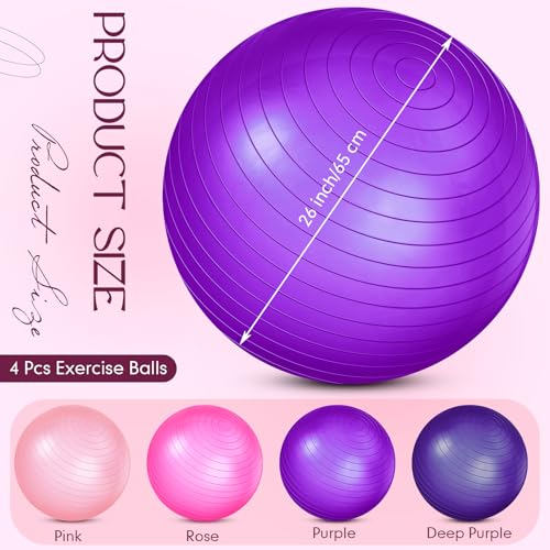 Leyndo 4 Pcs 26 Inch Yoga Exercise Ball Pilates Pregnancy Birthing Fitness Ball with Quick Pump Anti Burst for Improved Posture, Balance, Yoga, Pilates, Training - color: Vivid Color