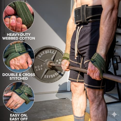 SERIOUS STEEL FITNESS Red Figure 8 Lifting Straps | Deadlift & Strongman Axle Straps - 3 Sizes - color: OD Green, size: (70 CM - 7.25" Wrist or More)