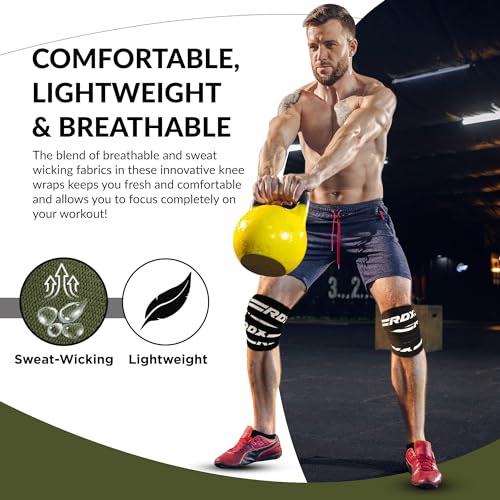 RDX Knee Wraps for Weightlifting, 78” Elasticated Straps Power Lifting Leg Press Support Gym Fitness Squats Workout Men Women - color: Army Green