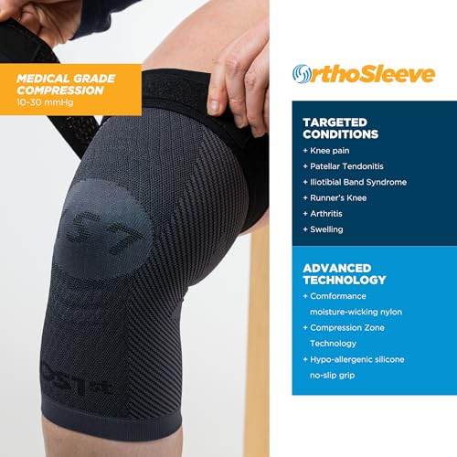 OrthoSleeve KS7+ Adjustable Knee Sleeve for Knee Pain Relief, Running, Tendonitis, Arthritis & Swelling | Medical Grade Compression with Adjustable Strap - size: Large