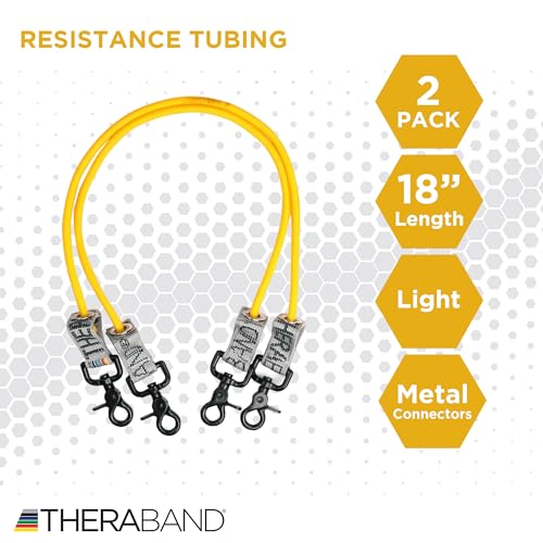 THERABAND Resistance Tubing with Connectors for Wall, Rehab & Wellness Station, Light Level 2, Set of 2, 18-Inch Yellow Tubing for Physical Therapy, Exercise, Rehab, Clinics & Pilates, Latex Tubes - color: Yellow - Thin, size: 18 Inch