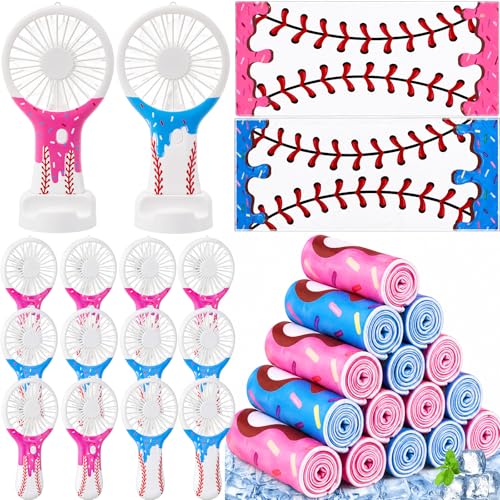 Woanger 24 Pcs Ice Cream Drip Baseball Cooling Towels and Mini Handheld Fans Set Bulk 3 Speeds USB Portable Fans with Sprinkle Design Cooling Towels for Sports Team Games Party Favors Summer Gifts - style: Ice Cream Drip
