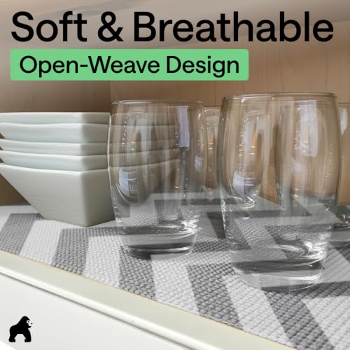 GORILLA GRIP powerGRIP Drawer Shelf and Cabinet Liner, Thick Strong Hold, Non-Adhesive Liners Protect Kitchen Cabinets and Cupboard, Bathroom Drawers, Easy Install, Breathable Mat, 12" x10' Gray White - color: Chevron: Gray/White, size: 12" X 10', style: