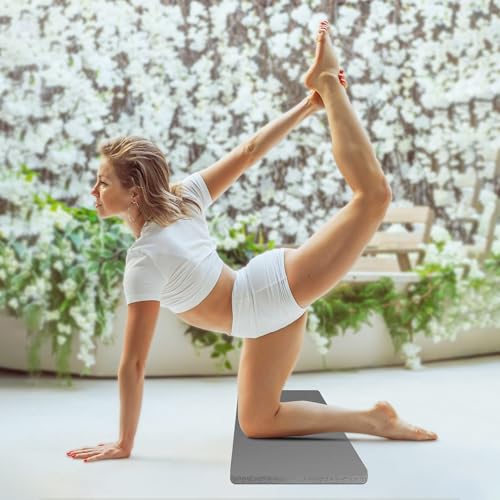 Yoga Knee Pad Cushion, 24 x 9.8 x 0.8 in Thick Mini Yoga Mat, Odor-Free NBR Workout Mat with Storage Strap, Small Exercise Mat for Yoga, Pilates, Kneeling, Planks & Home Gym - color: Gray