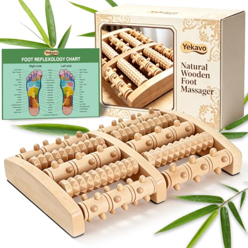 Dual Foot Massager Roller, Wooden Foot Massager, Gifts for Women and Men | Fast Relief for Plantar Fasciitis, Acupressure Tool with Reflexology Chart, Pain Relief for Seniors & Desk Workers
