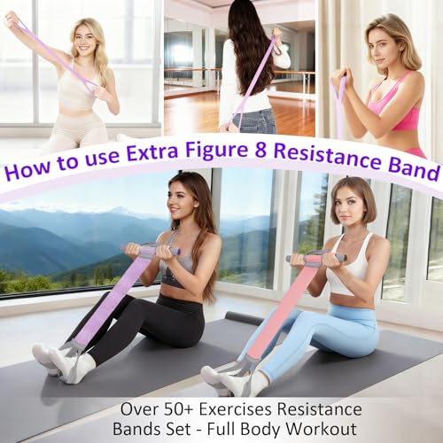 Fabric Resistance Band with Handles,Non-Slip Foot Pedal Puller Resistance Band for Legs & Glutes Working Out,Portable Yoga & Physical Therapy&Home Fitness Accessories for Women & Men - color: 1pc pink & 1pc purple
