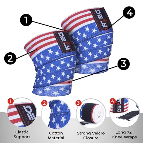 DEFY Knee Wraps for Weightlifting - Provides Knee Support for Powerlifting, Squats & Fitness Workouts - color: American Flag