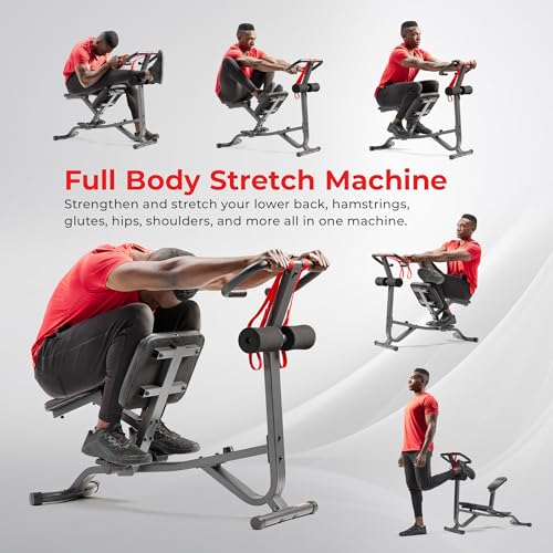 Sunny Health & Fitness Full Body Stretch Machine Back Stretcher Pivot Seat | Pivoting Seat, Multi-Use Handlebar, Padded Back Support, Full-Body Stretching, Flexibility Training, Home Gym Use - color: Black