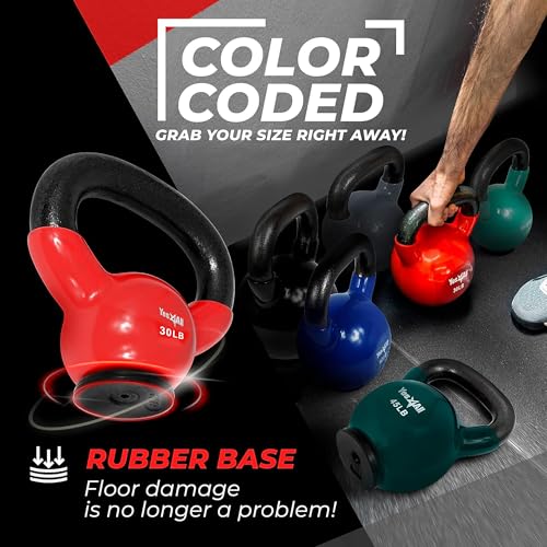 Yes4All Kettlebells Rubber Base, Kettlebell Set for Women, Strength Training Kettlebells Weights (10-65 lbs) - color: G. 30LB - Red
