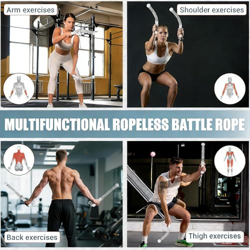 2PCS Weighted Ropeless Battle Ropes for Home Gym, Heavy Duty Arm Exerciser for Strength Training, Portable Battle Rope for Advanced Workouts and Core Muscle Building (Grey 3) - color: Grey 3