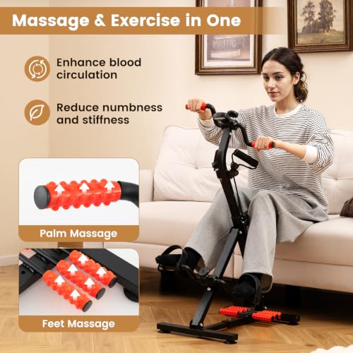 Pedal Exerciser Bike for Seniors, Hand Arm Leg Knee Physical Therapy Exercise Bike with Monitor - color: Red & Black