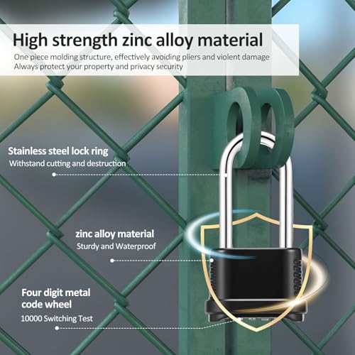 6 Pack Heavy Duty Combination Lock Weatherproof, 4 Digit Combination Padlock Outdoor, Resettable Brass Combination Locks for Gate Locker Shed Garage Fence Gym Storage Unit(Black, Long Shackle) - color: Black, Long Shackle