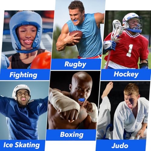 2Pcs Sport Mouth Guard Youth Adult, Mouthguard for Braces, Wrestling Mouthguards for Braces, No Boil Mouth Guard, Helmet Strap, Soft, Football Hockey Boxing,Taekwondo, Jujitsu Rugby - color: Blue